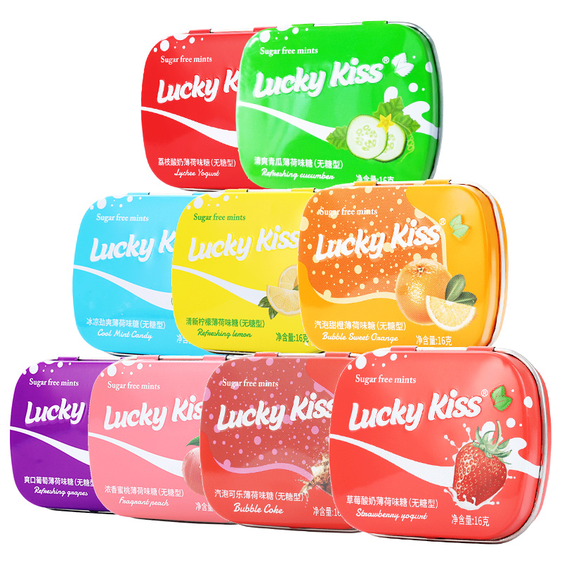 luckykiss无糖薄荷糖网红香体接吻糖清新口气16g便携零食口香糖果