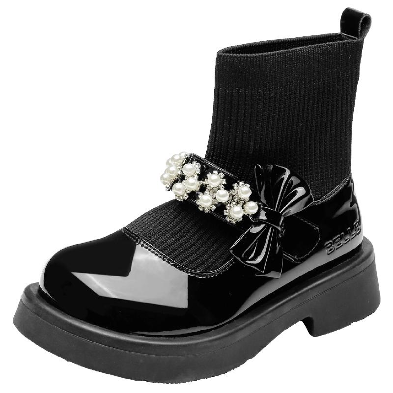 百丽童鞋女童弹力靴单靴2022冬季新款小女孩玛丽珍时装靴袜子靴潮