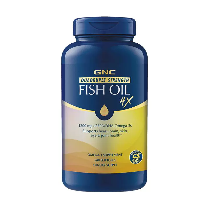美国gnc高纯度深海鱼油epa鱼肝油omega3健身dha成人软胶囊中老年